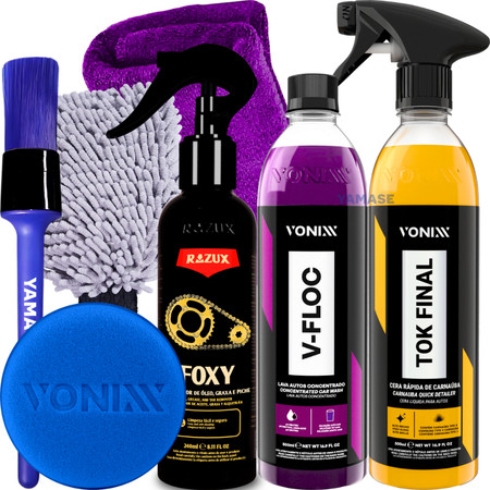 Kit Produto para Lavar Moto Cera Shampoo Desengraxante Limpador 
