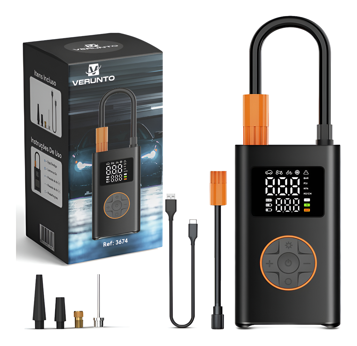 Mini Compressor pneu Bomba De Ar Digital  Sem Fio Calibrador